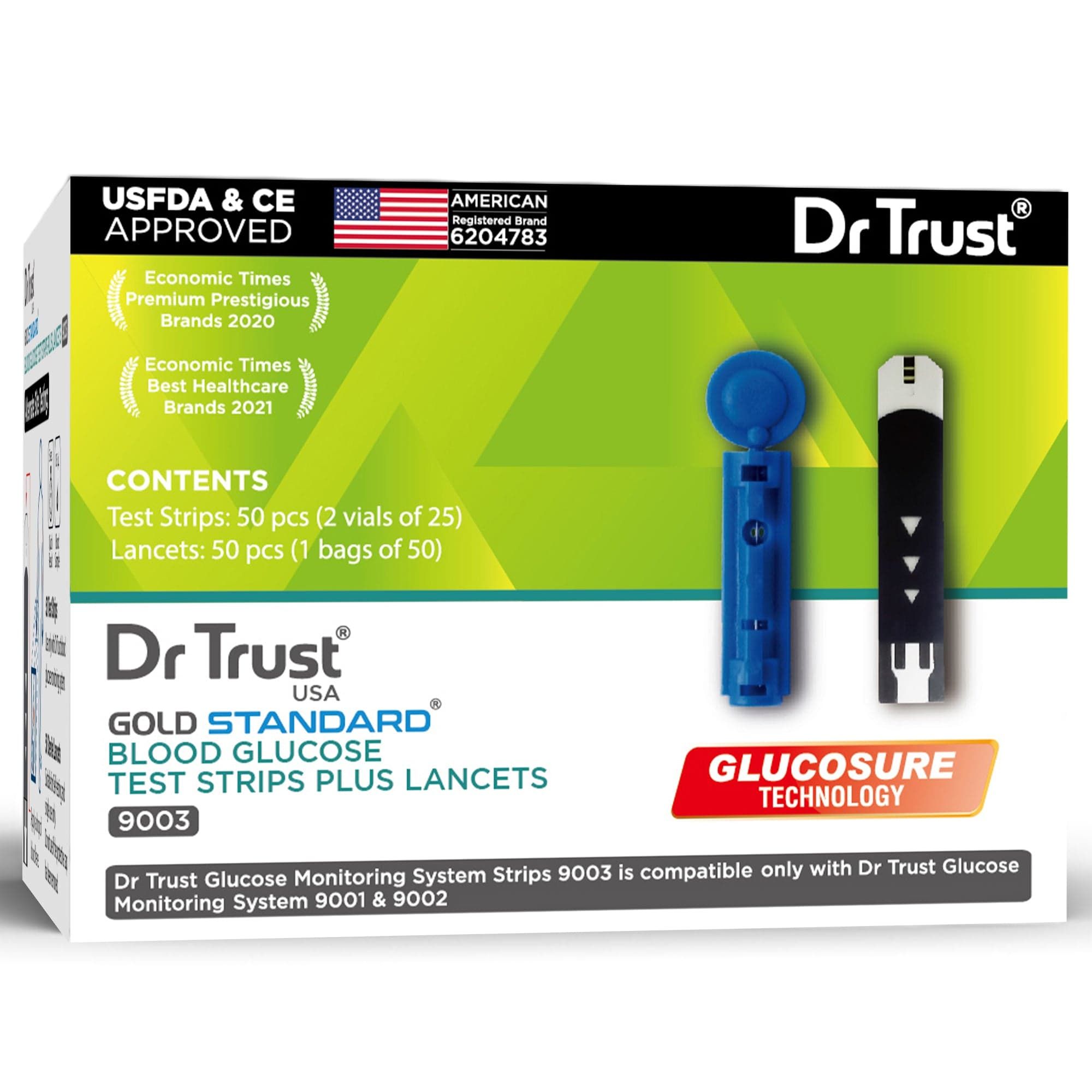Dr Trust USA Gold Standard Glucometer Strips (50) 9003 (Compatible with Dr Trust Glucometer 9001) (Expiry September 2025)-1 Box