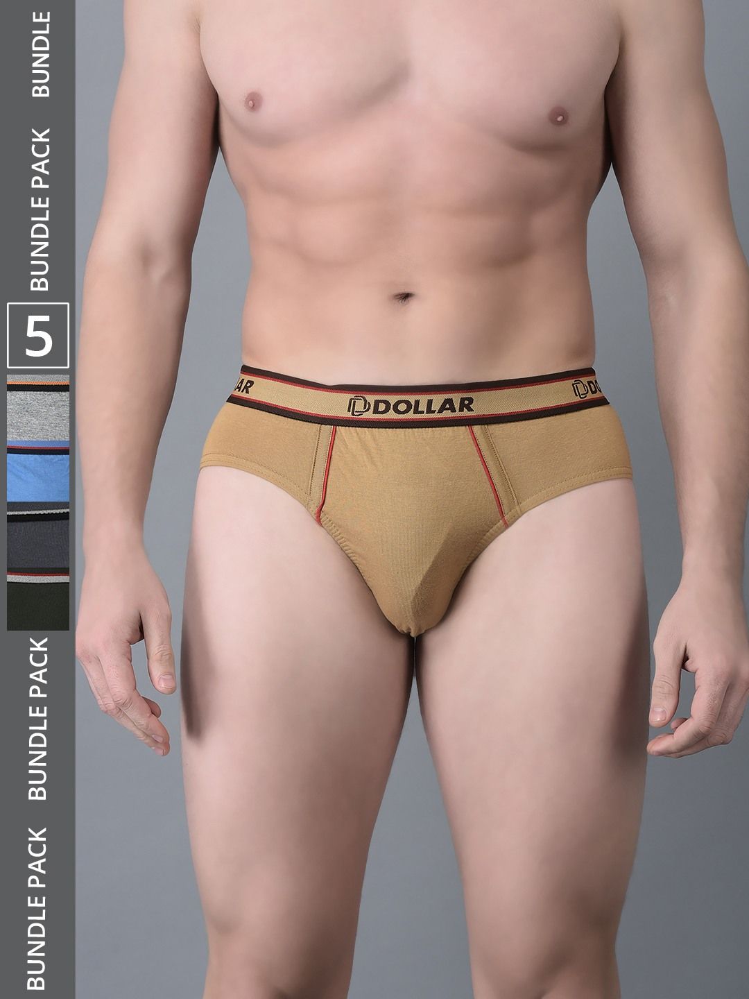 Men's Assorted Pack of 5 Combed Cotton Solid Brief With Anti-Microbial Odour Control