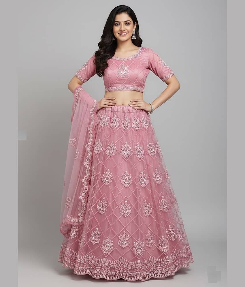 KV Fashion Women's Net Semi Stitched Flared Lehenga Choli