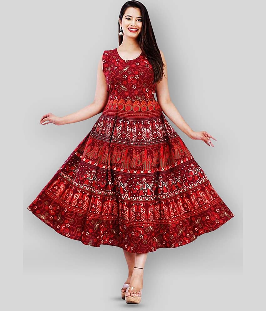 G4Girl - Maroon Anarkali Cotton Women's Stitched Ethnic Gown ( Pack of 1 )