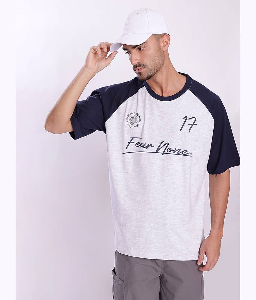 Bene Kleed Men 100% Cotton Oversized Fit Printed T-Shirt ( Grey Melange )