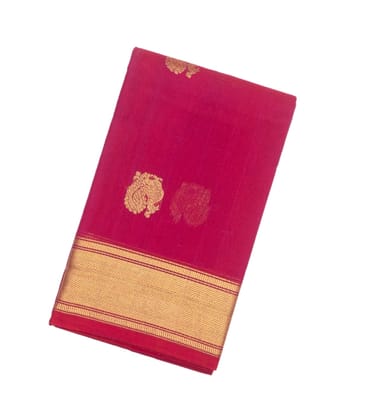 Hot Pink Handloom Kanchi Cotton Saree With Annam Buttas-Hot Pink
