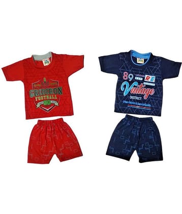 Paryag Pack of 2 Boys Cotton Blend T-Shirt & Shorts Set ( Multicolor )