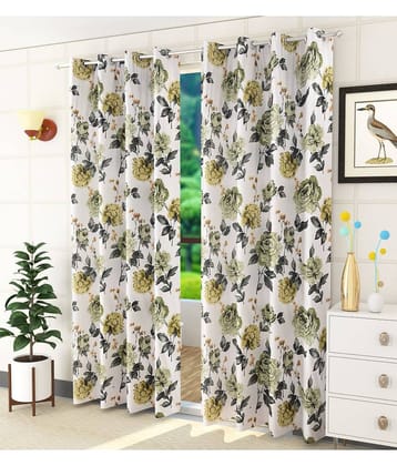 Homefab India Floral Blackout Eyelet Long Door Curtain 9ft (Pack of 2) - Green