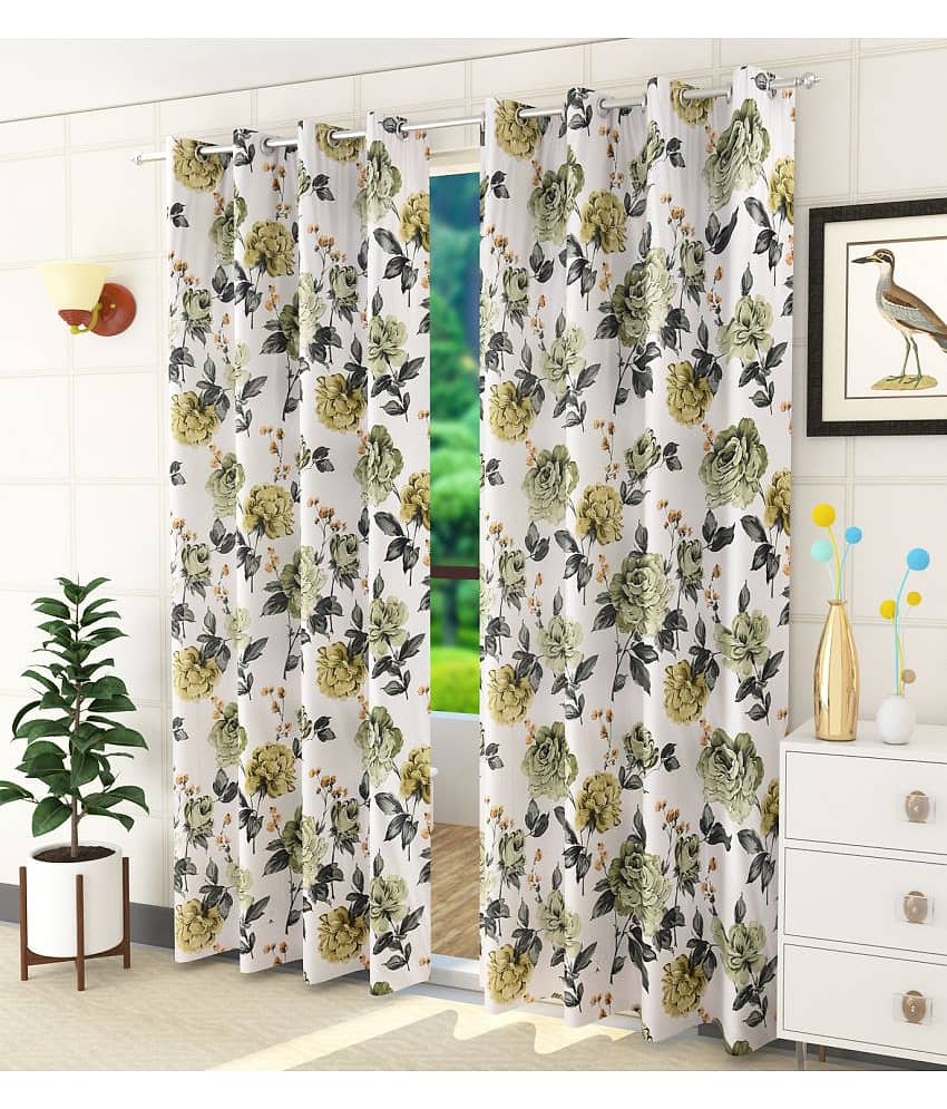 Homefab India Floral Blackout Eyelet Long Door Curtain 9ft (Pack of 2) - Green