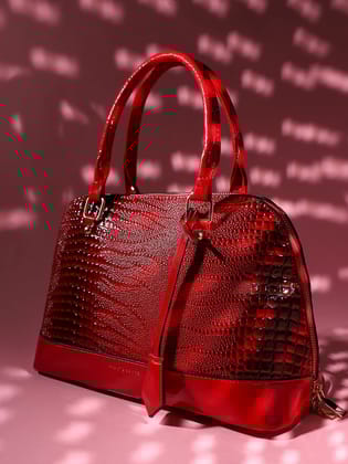 Scale Top Handle Handbag - Red-Shoulder Bag