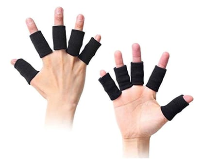 EZYFIT 10pcs Finger Sleeve Protector with Comfortable Cushion Pressure for Relieving Pain, Arthritis, Trigger Finger, Cricket, Exercise, Volleyball, Badminton and Tennis, Men & Women, Black