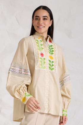 ECRU Cotton shirt-Beige / XXS / Cambric