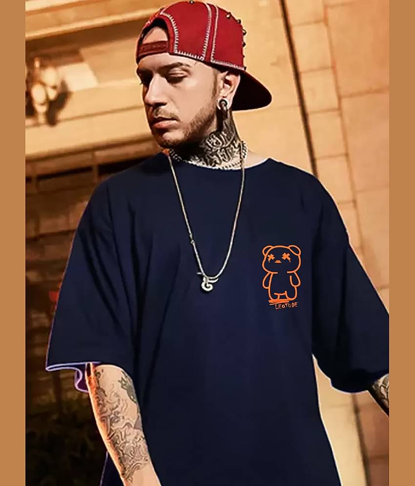 Leotude Pack of 1 Cotton Blend Oversized Fit Men's T-Shirt ( Navy )