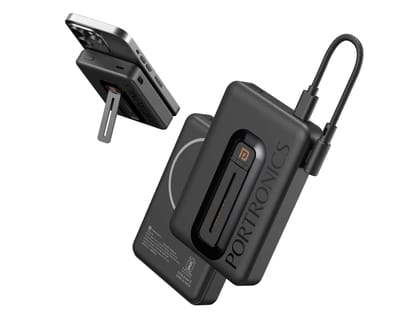 Portronics Revvo 15W Wireless Max Output, 22.5W Wired Output, 22.5W Wired Output, Mag Safe Mobile Stand - Black Portronics Revvo 15W Wireless Max Output, 22.5W Wired Output, 22.5W Wired Output, Mag Safe Mobile Stand - Black