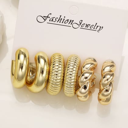 Anti-Tarnish Half Loop Gold Plated Studs (Pack of 3)-Golden / Gold Plated / Free Size