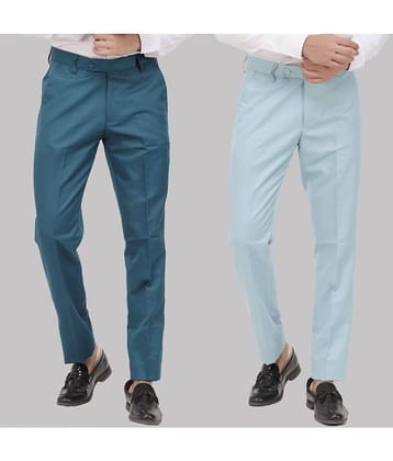 Kundan - Multicolor Cotton Blend Regular - Fit Men's Formal Pants ( Pack of 2 )