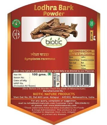 Biotic Lodhra Bark Powder / Lodhra Chhal Powder Powder 100 gm