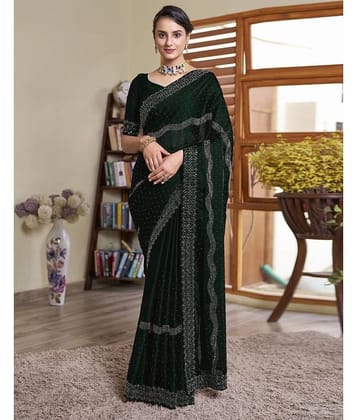 Satrani Georgette Embellished Saree With Unstitched Blouse Piece ( Mauve )