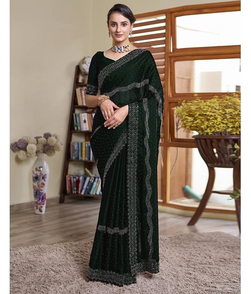 Satrani Georgette Embellished Saree With Unstitched Blouse Piece ( Mauve )