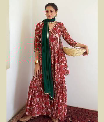 Janasya - Red Angrakha Georgette Women's Stitched Salwar Suit ( Pack of 1 )