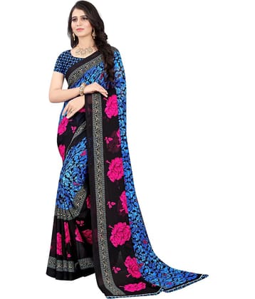LEELAVATI Georgette Printed Saree With Unstitched Blouse Piece ( Multicolor )