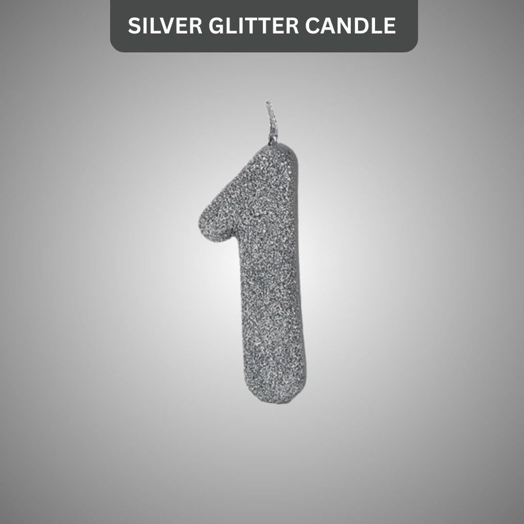 Number 1 Silver Glitter Candle - 1PC - Party and Festive Needs | Buy online on ZillyBuy