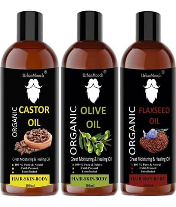 UrbanMooch 100% Pure & Natural Castor Oil & Olive Oil & Flaxseed Oil- 300 ml Pack of 3