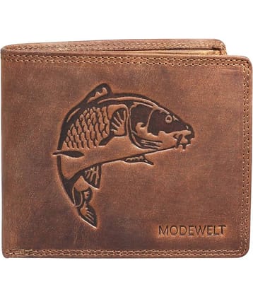 MODEWELT Brown Leather Men's Two Fold Wallet ( Pack of 1 )