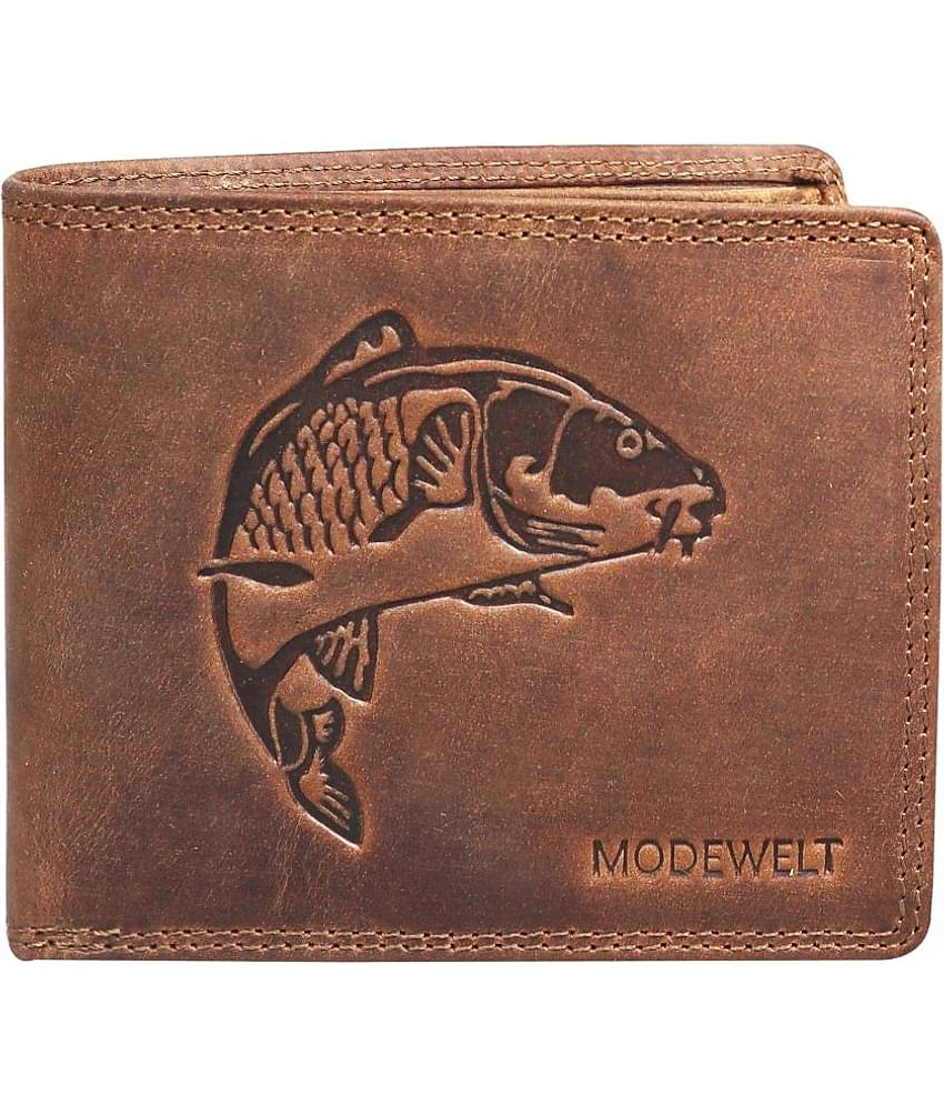 MODEWELT Brown Leather Men's Two Fold Wallet ( Pack of 1 )
