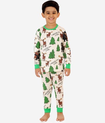 Lazy Shark Pack of 1 Boys Cotton Blend Nightsuit Set ( Cream )