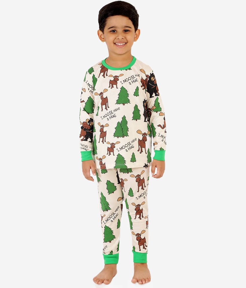 Lazy Shark Pack of 1 Boys Cotton Blend Nightsuit Set ( Cream )