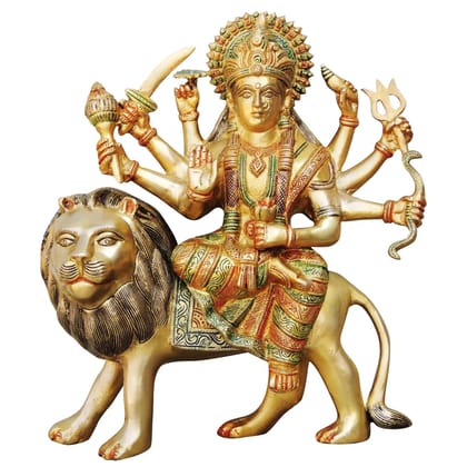 Brass Durga Ji Showpiece - Elegant Handmade Religious Statue, Height : 12.3 Inch (BSMAS937 D)