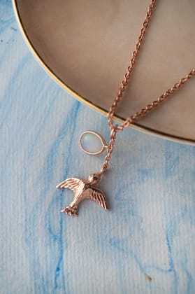 Fly Free Birdie Gold Plated Statement Sterling Silver Pendant Necklace-Rose / 16 inches adjustable upto 18 inches