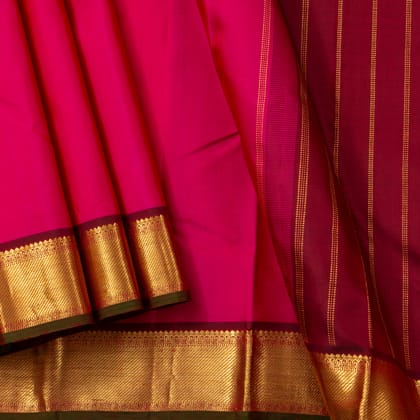 Pink And Brown Kanchipuram Silk Saree For Festive Wear PV J 1427