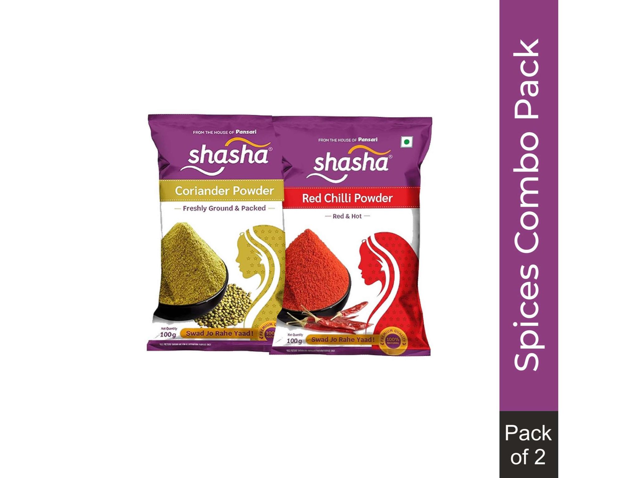 Shasha Combo Pack of 2 - Dhaniya, Mirch Powder (Each 100g)