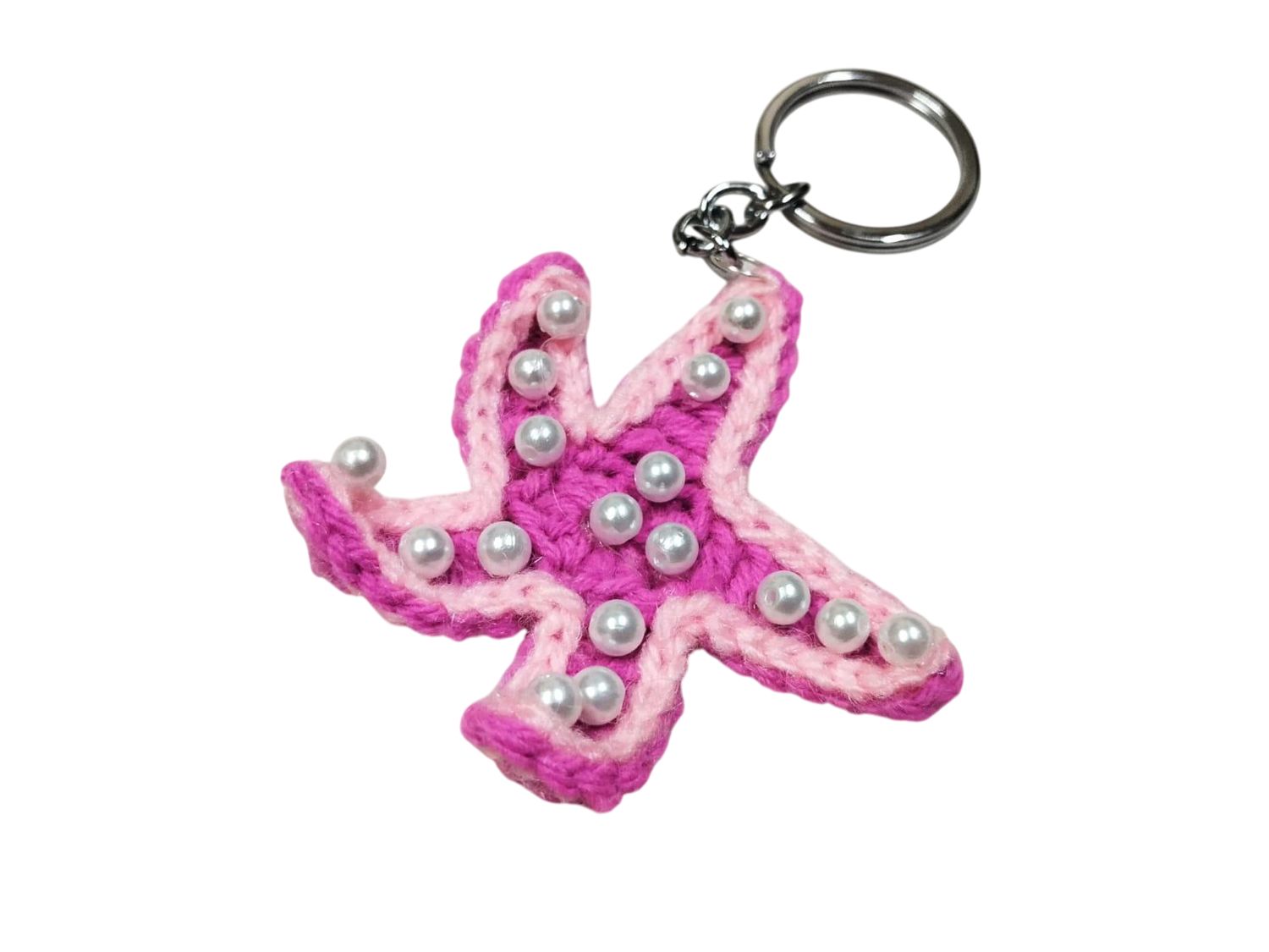 Handmade Crochet Starfish Keychain - Colorful Ocean-Themed Accessory