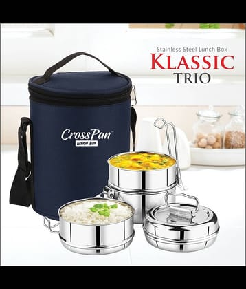 CrossPan Klassic Trio Tiffin Box Stainless Steel Lunch Box 4 - Container ( Pack of 1 )
