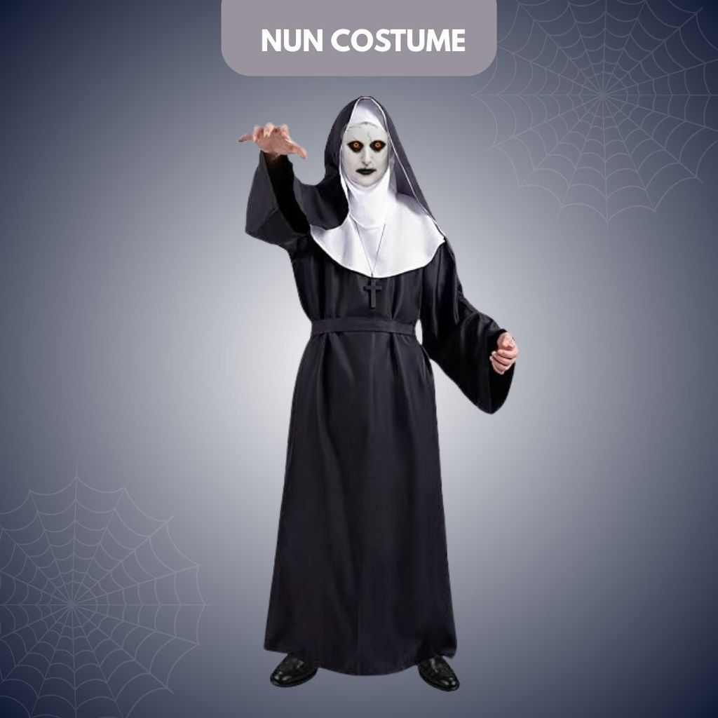 Conjuring Nun Costume Adult Large w/ Waist Belt and Latex Mask - Size L - Party and Festive Needs | Buy online on ZillyBuy