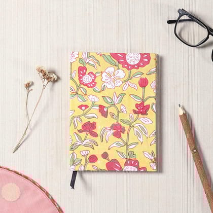 Block Printed Handmade Diary Yellow 18x13 cm