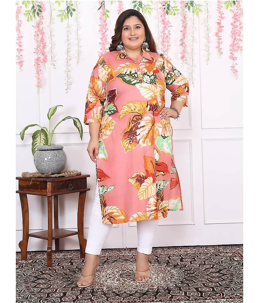 Label Flavia Women Cotton Printed Straight Kurti ( Peach )
