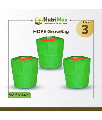 Nutrimax HDPE 200 GSM Growbags 15 inch x 24 inch Pack of 3 Outdoor Plant Bag