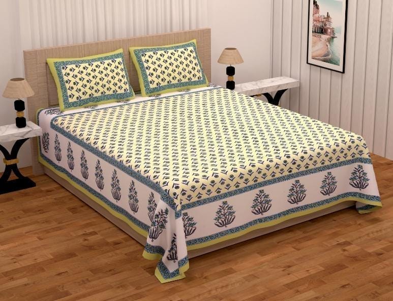 3001-Hometrade India-Standard King Size (90*108 Inches) Double Bedsheet With 2 Pillow Cover-RJ-14-Jaipur lining-3550