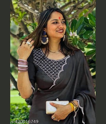 Shivadit ethnic Chiffon Embellished Saree With Unstitched Blouse Piece ( Black )
