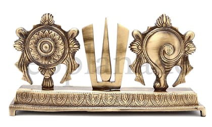 eSplanade Brass Shankh Chakra Namah Showpiece | Shankha Chakra Tilak | Shankha Gada Padma | Padmanabha Swami | Vishnu | Home Decor (8 Inches)-8.75 Inches