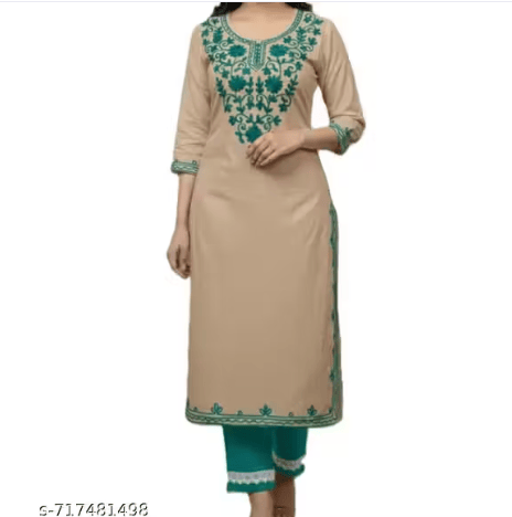 Stylish Beige kurti with floral Embroidery
