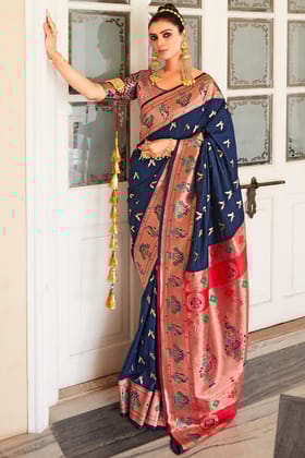 Rhino Blue Paithani Silk Saree