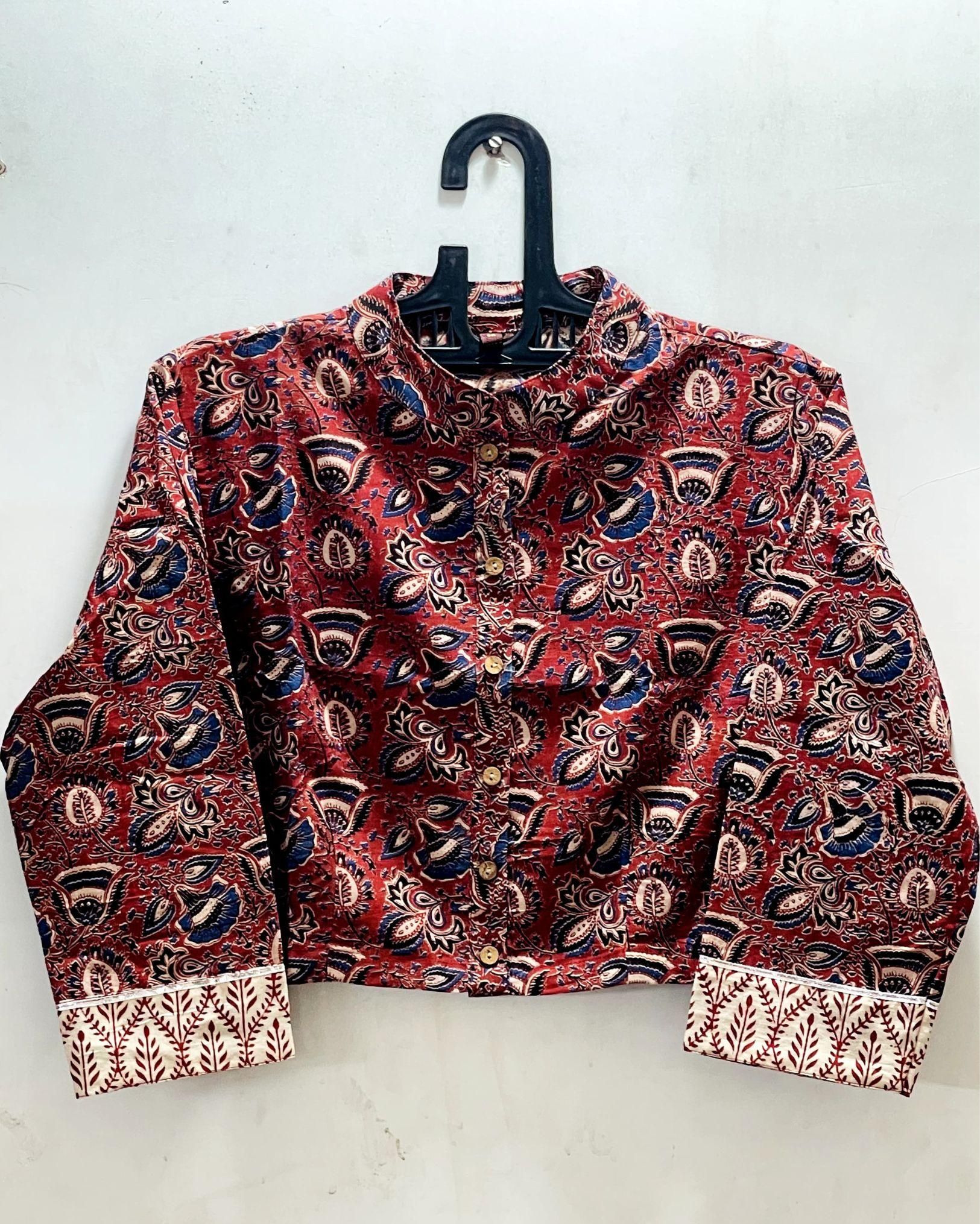 Fiery Pure Cotton Crop Top Red Hand Printed-38 (S)
