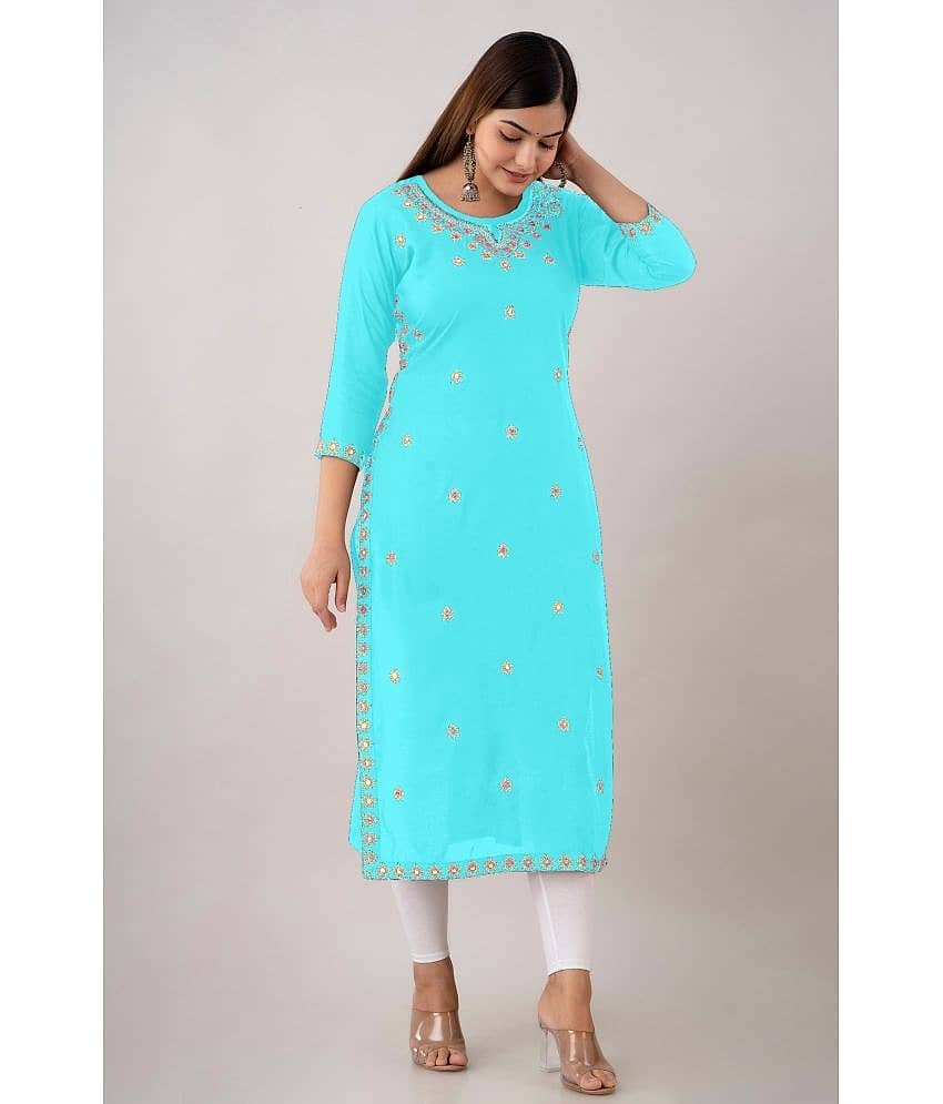 Kapadia - Turquoise Rayon Women's Straight Kurti ( Pack of 1 )