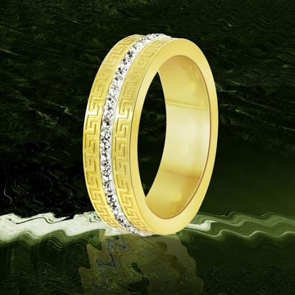 Stylish Stainless Steel 18K Gold American Diamond Engagement Band Ring-Size: 25, 20.54 mm Dia../64.7mm Circum..