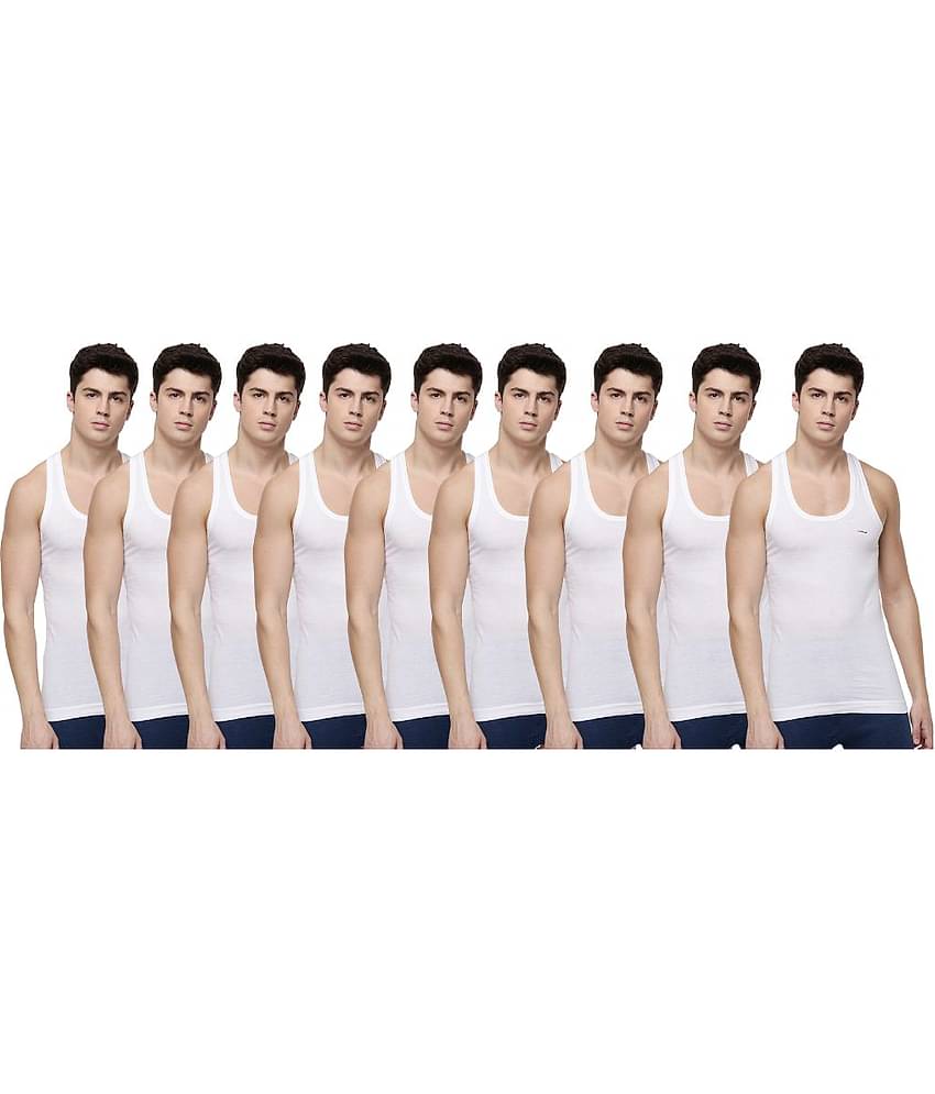 Dollar Lehar Men Combed Cotton Round Neck Vest - Pack of 9 - White