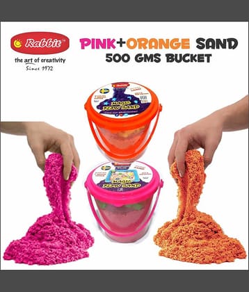Rabbit 1Kg Magic Flow Sand Buckets Pack of 2 For Kids.(Pink-Orange)