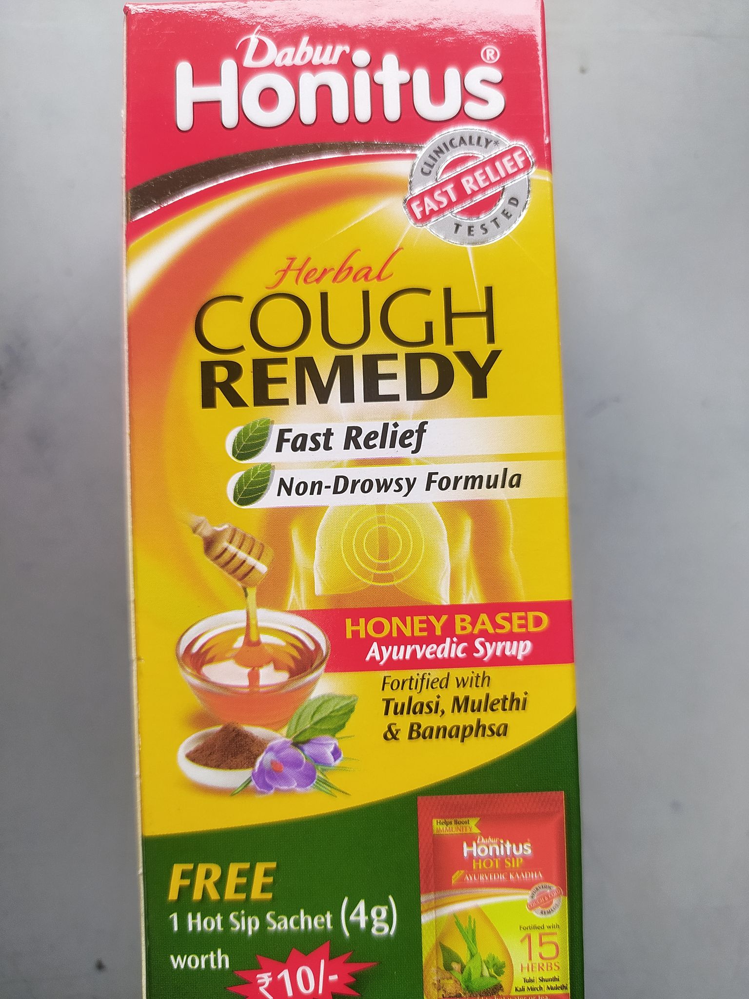 Dabur Honitus Clinically Fast relief Tested Herbal Cough Remedy Fast relief Non-drowsy formula Honey based Ayurvedic syrup 