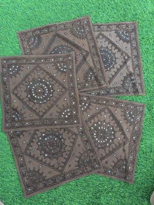 Khamma Ghani Unique Cotton Black Cushion Covers Mirror Work-Set of 2