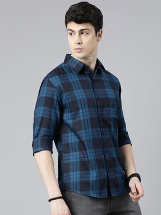Navy Blue Checks Full Sleeves Shirt-44